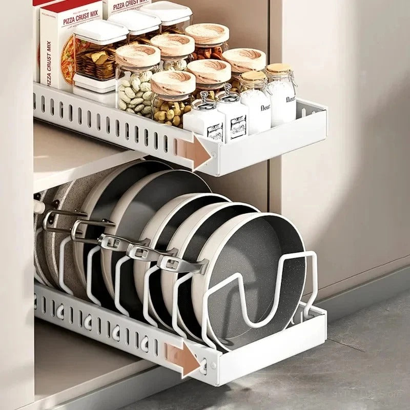 New Kitchen Sliding Pull Out Organizer Multifunctional Pot Pan Lid Storage Holde