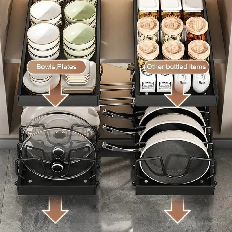 New Kitchen Sliding Pull Out Organizer Multifunctional Pot Pan Lid Storage Holde