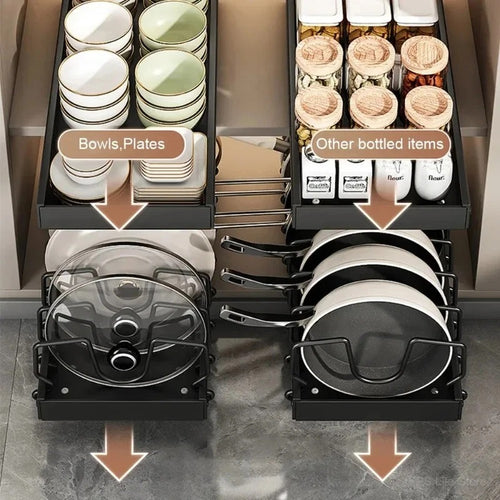 New Kitchen Sliding Pull Out Organizer Multifunctional Pot Pan Lid Storage Holde