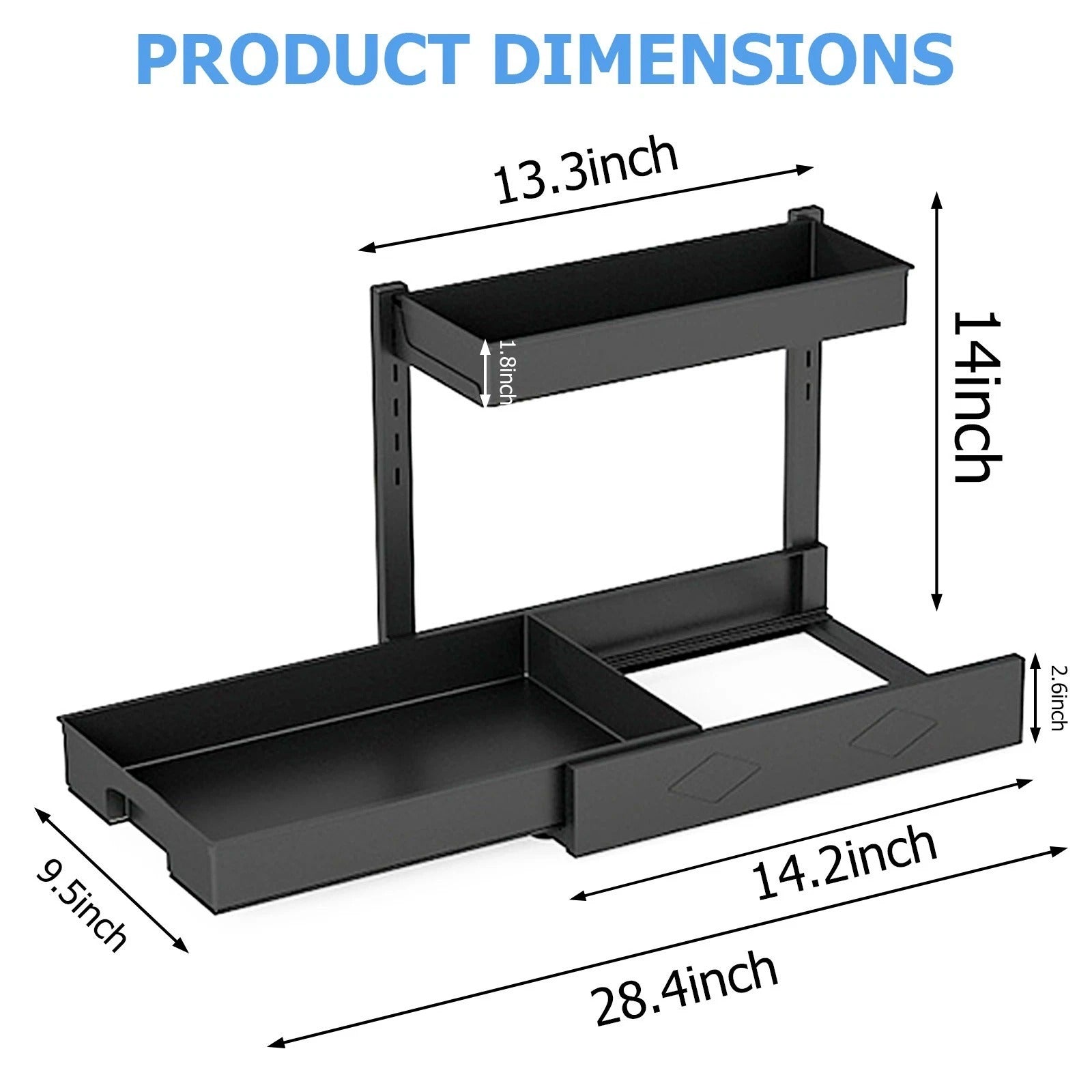 Under Sink Organizer Storage 2 Pack, 2 Tier Slide Out Height Adjustable Pull Out